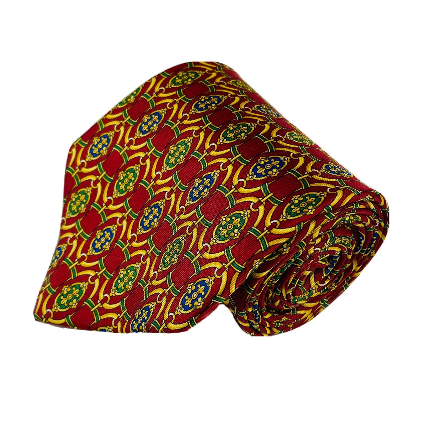 Fendi Red Gold Geometric Mens Tie Pure Silk Size Mens 375 Width Mint
